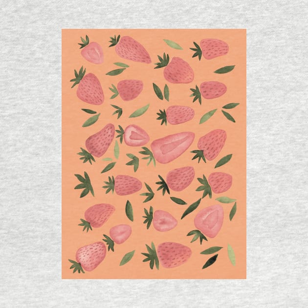 Watercolors strawberries - dusty pink on beige by wackapacka